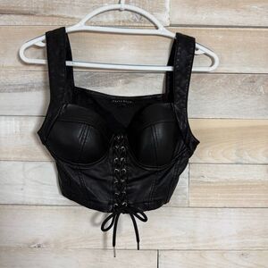 Haute Monde Faux Leather Lace Up Cropped Corset Top Women’s Size Small